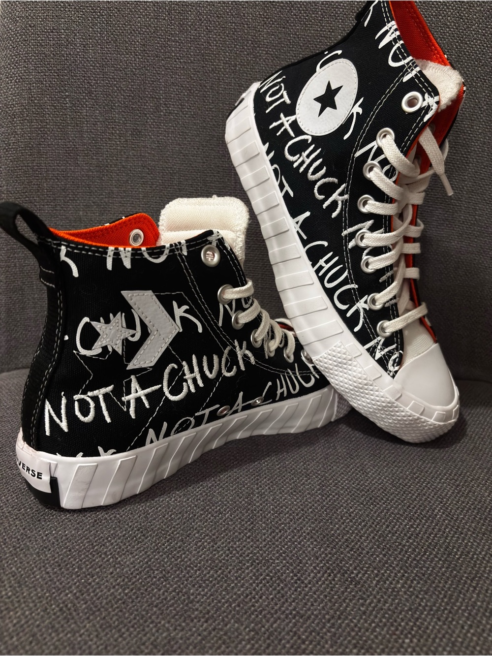 Converse Black & White 'Not A Chuck' High-Top Sneakers with Orange Lining